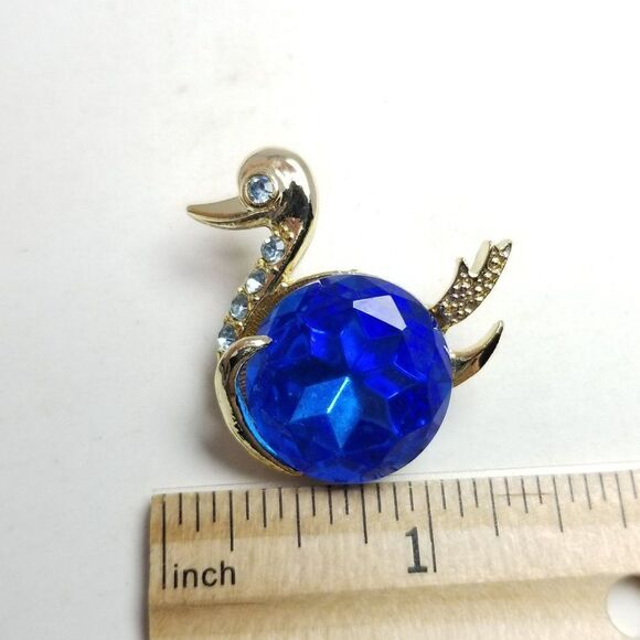 Vintage Blue Rhinestone Bird Swan Brooch, Duck Goose Lapel Pin, Estate - Picture 4 of 6